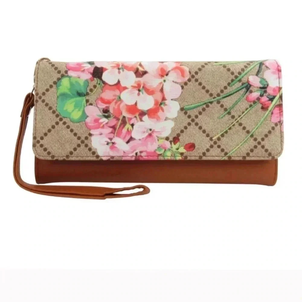 AR New York Floral Print Wallet Wristlet - Brown